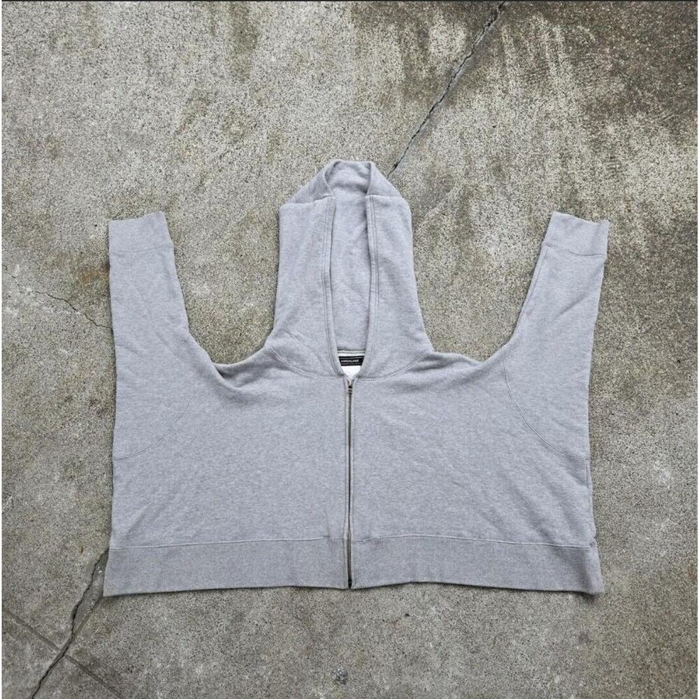 Vtg 90s Anrealage Heather Gray Blank Abstract Zip Up Sweatshirt Hoodie One Size